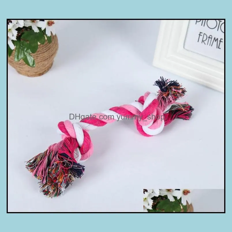 pets dog cotton chews knot toys colorful durable braided bone rope high quality supplies 18cm funny dogs cat toy wll50