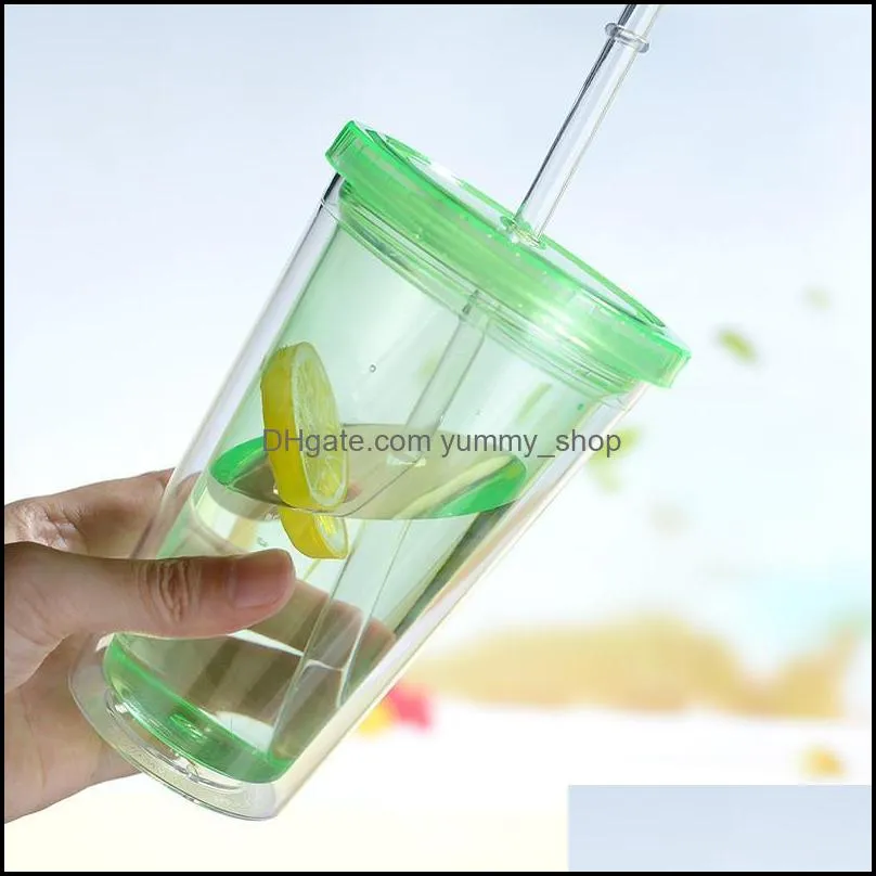 16oz clear colored acrylic tumbler plastic cup with lid straw double wall water bottle bpa beverage drinking straw cups wll1263