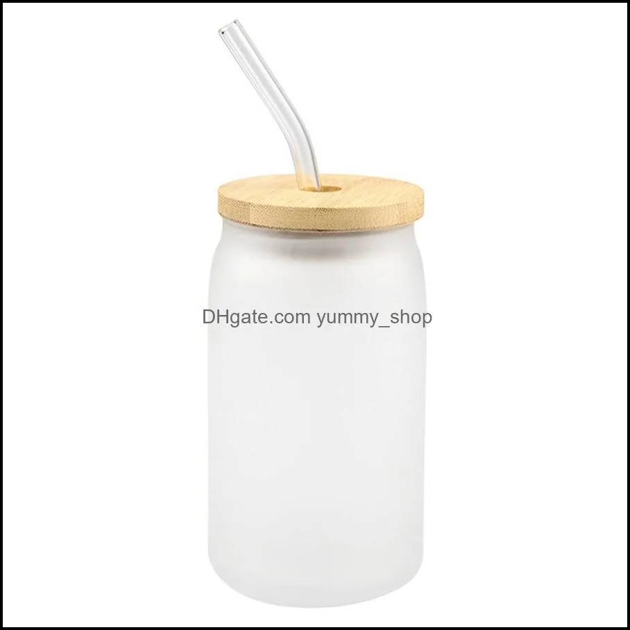 sublimation glass beer mugs with bamboo lid straw diy blanks frosted clear can shaped tumblers cups heat transfer 15oz cocktail iced coffee whiskey glasses