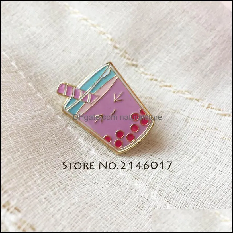 10pcs strawberry bubble tea badge cute kawaii food drink pink smile boba milk tea cutea soft enamel lapel pin custom pin brooch