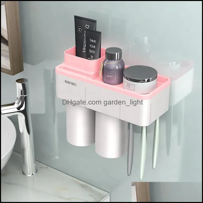 toothbrush holder bathroom accessories toothpaste squeezer dispenser storage shelf set for bathrooms magnetic adsorption with cup 783