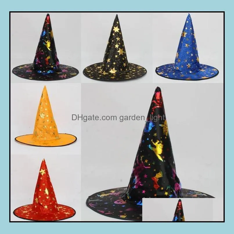witch pointed cap colorful star print halloween costume party hats women men halloween costume accessory devil cap sn1260