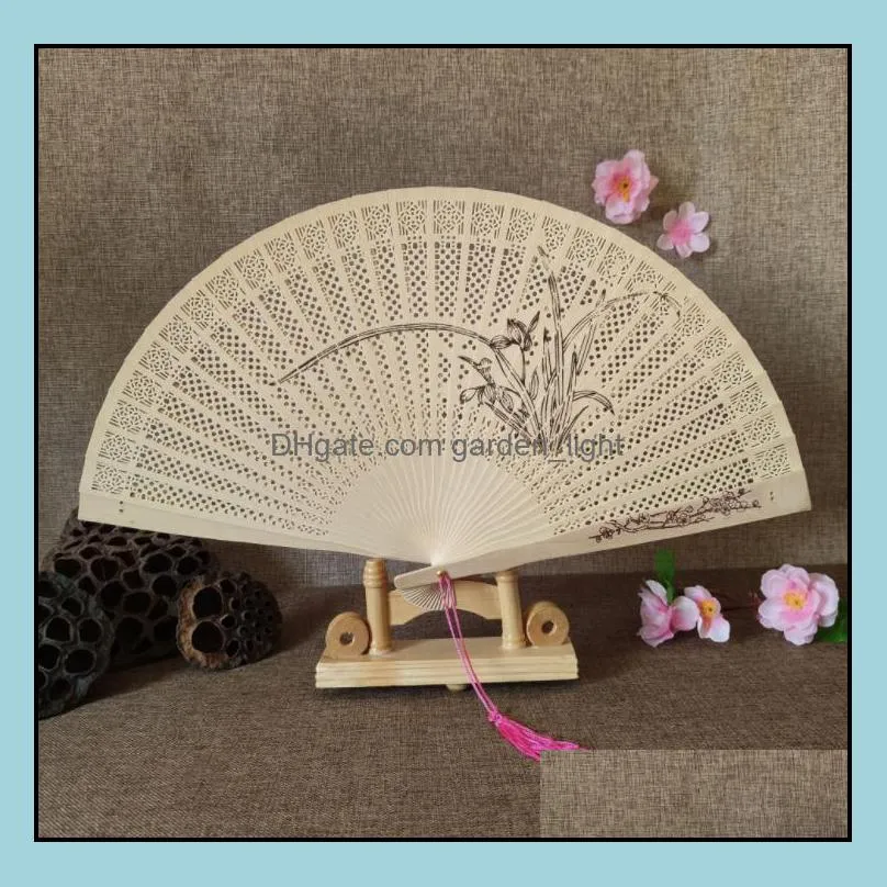 100pcs party aromatic wood pocket chinese carved folding hand fragrance wooden fan elegent home decor wedding favor gifts sn4041