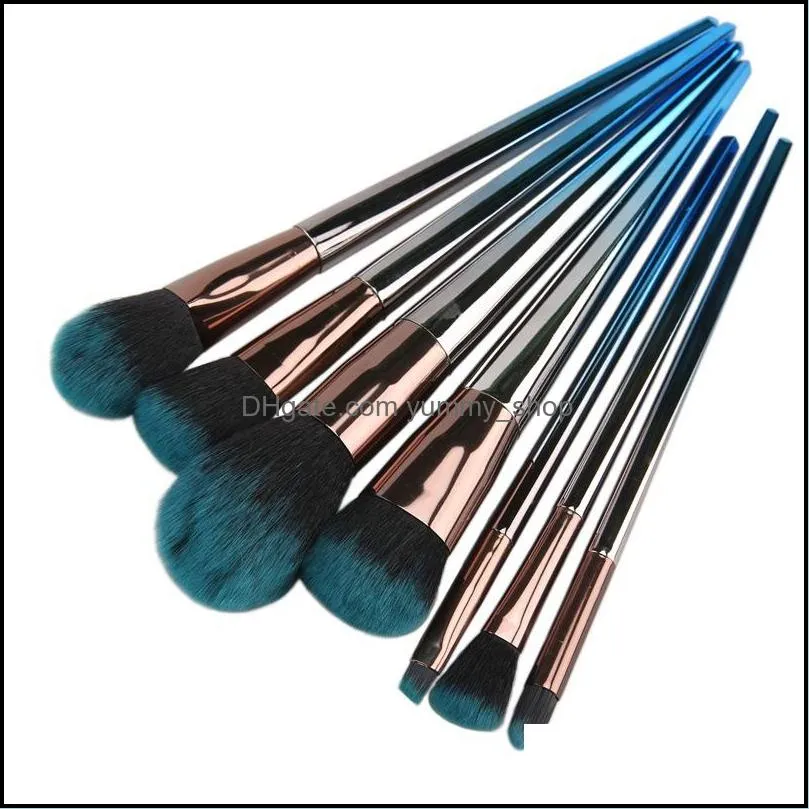 7pcs other household sundries flame diamond sets with mental handle blue dark soft brush face make up eyebrow eyeshadow powder makeup brushes tool