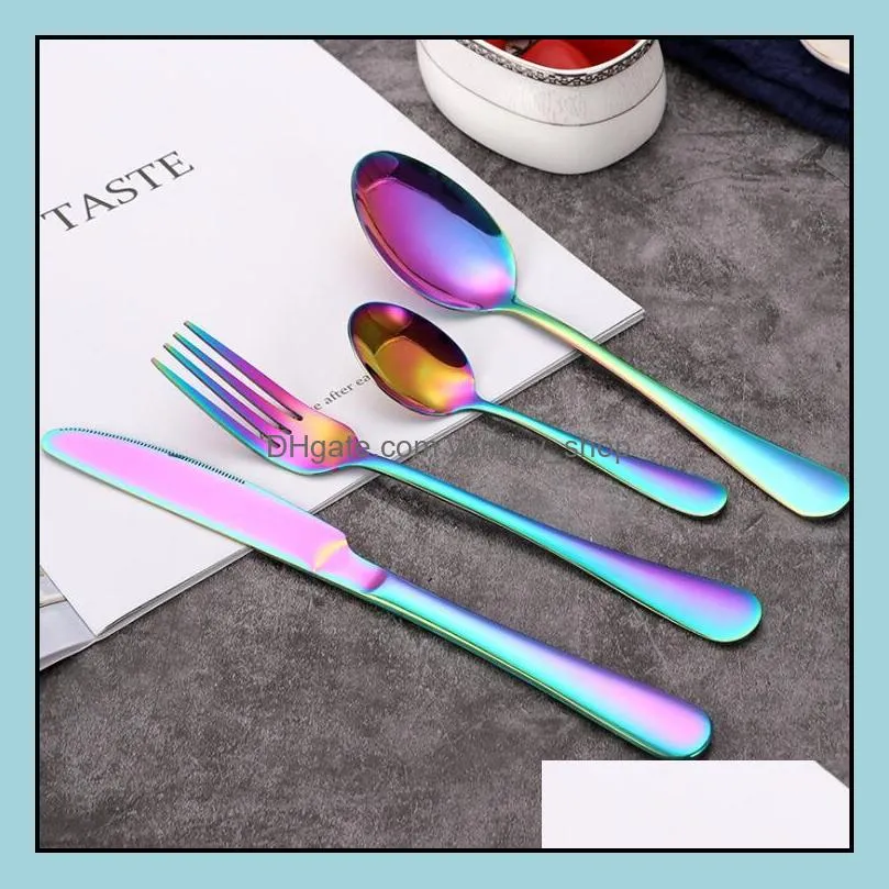 stainless steel gold flatware sets fork spoon knife tea spoons dinnerware set kitchens supplies kitchen bar utensil lxl660
