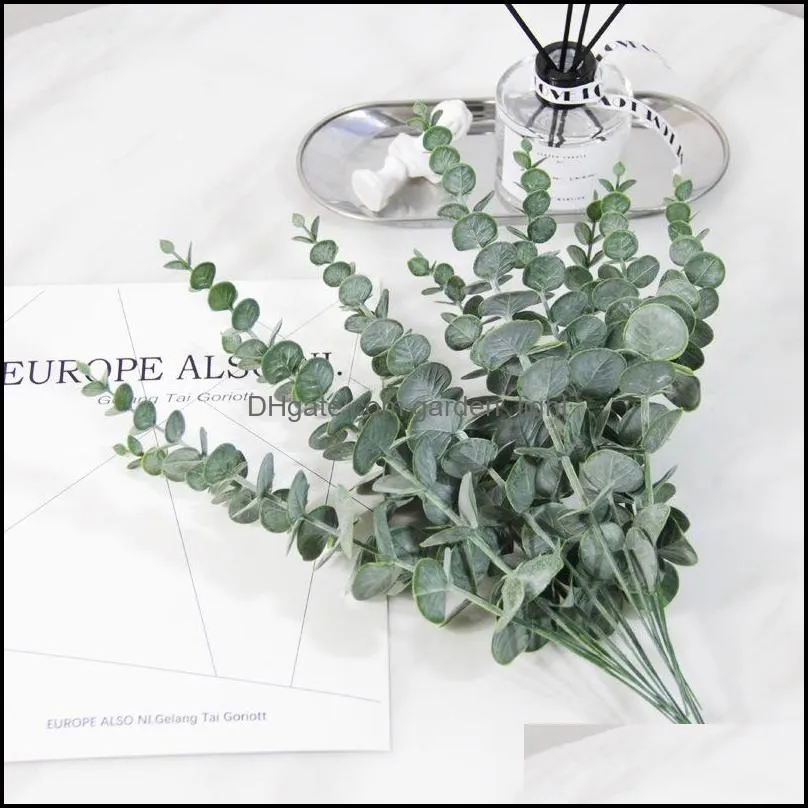 simulation plant leaf decoration flower high quality plastic eucalyptus material wedding home decoration 1411 v2