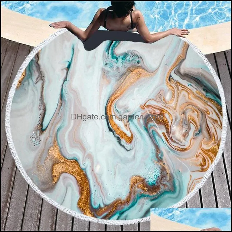 fashion printing beach towel large circular multi design tassels yoga mat abstract marbling shower bath towels arrival 25ls l2