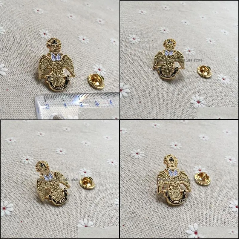 10pcs/lot masonry brooches and pins masonic lapel pin gold plated quality deus meumque jus 33rd crown owl masonic badge h014