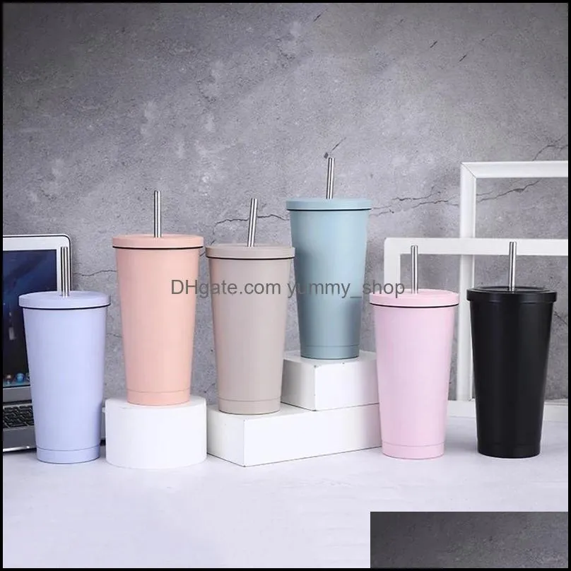 16oz/500ml stainless steel drink tumbler with straw double wall vacuum insulated cold cups coffee mug cup wll772