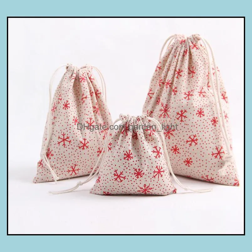 3pcs/lot christmas gift bag storage bag cotton linen drawstring bundle bags xmas candy tea package gift wrap christmas decorations