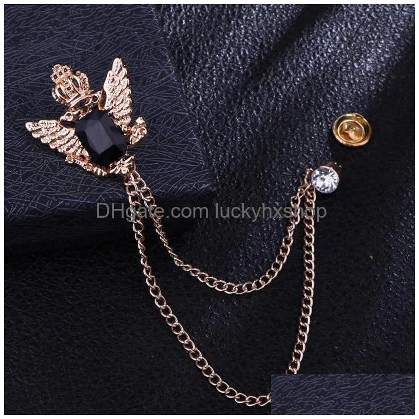 pins brooches bridegroom rhinestone chain lapel pin badge crystal tassel brooch suit jewelry luxury men accessories c3