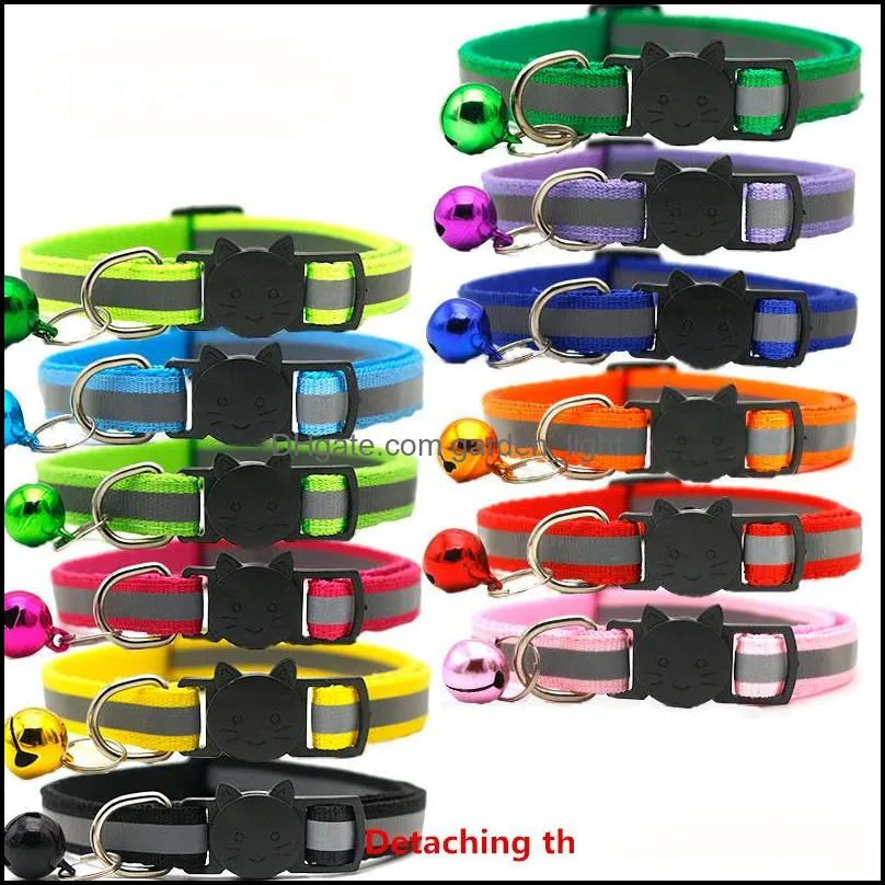 useful round pet collars reflective bell cat face adjustable size pet necklace neck strap safety buckle cat dog lead accessory vt1574
