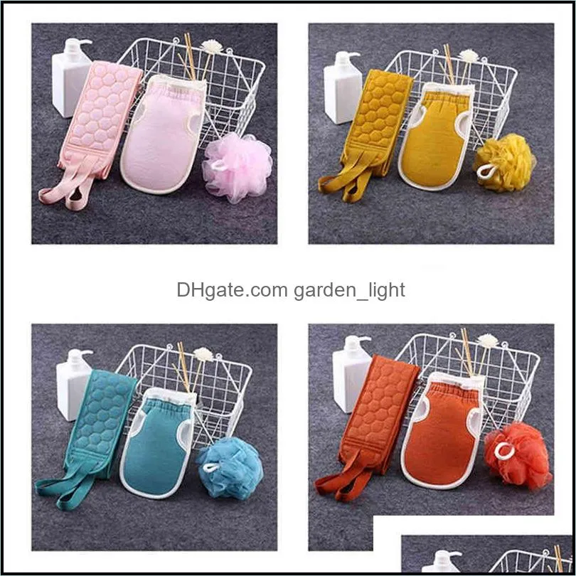 scrubbers scrub wash mitt decontamination bath ball combo set scrubbing towel threepiece bathe pull back strip long wipe backtowel