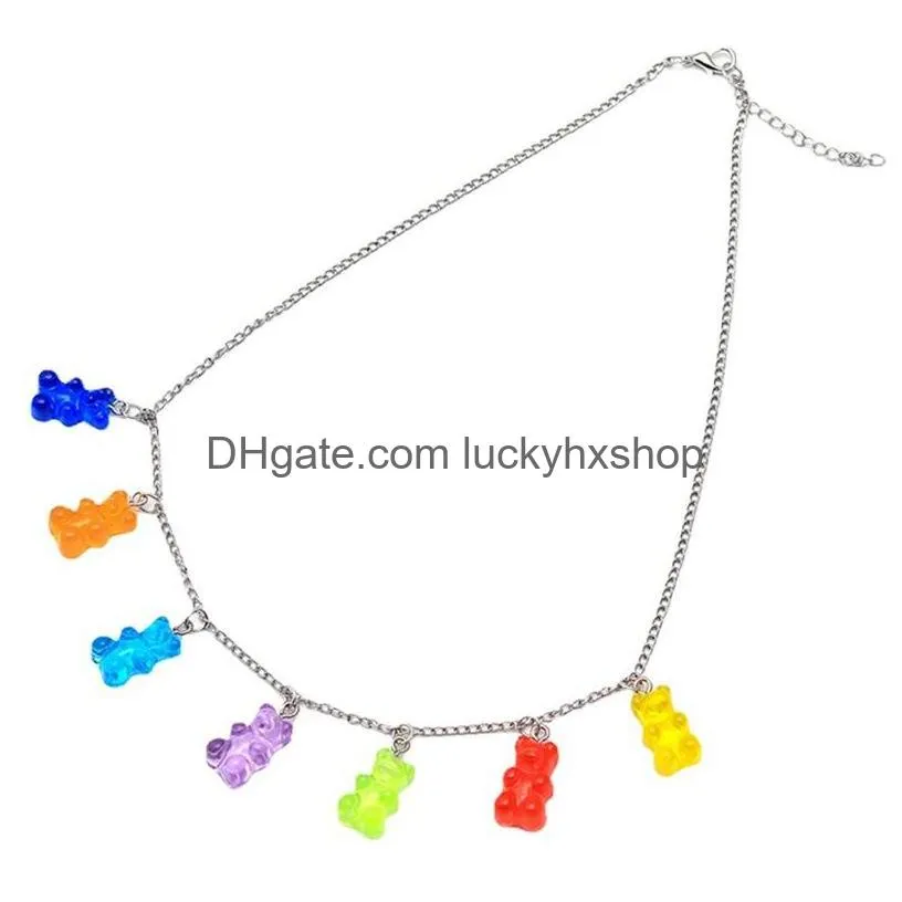 rainbow candy bear charm bracelets gummy candy dangle earrings for women cartoon candy bears pendant necklaces jewelry 227 d3