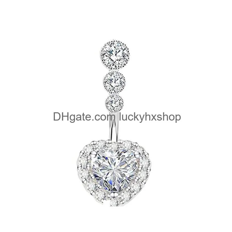 crystal belly button ring for woman navel piercing round heart zircon stud barbell stainless steel bar sexy body jewelry 1229 e3