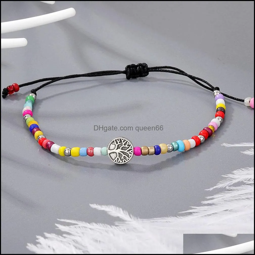 handmade braided evil blue eye bracelet chain elephant tree of life charm rainbow seed beads bracelets for women girls bijoux femme