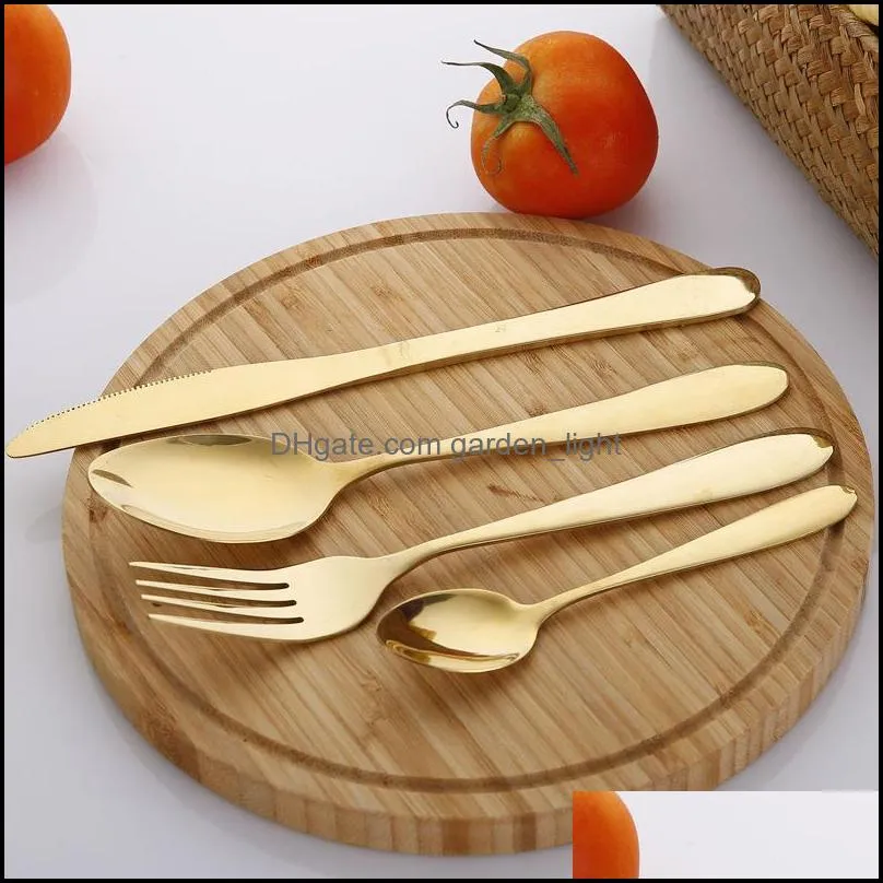 4pcs/set gold cutlery knife flatware set stainless steel tableware western dinnerware fork spoon steak travel dinnerware set vt1534