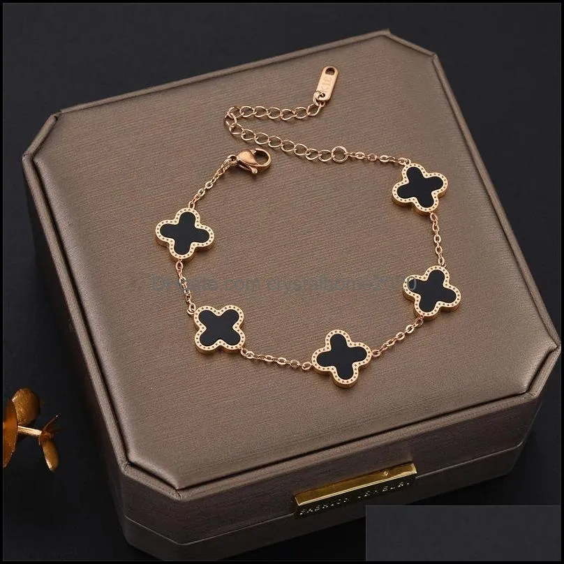 fine design colorful clover charm bracelet 18k rose gold stainless steel jewelry for women gift