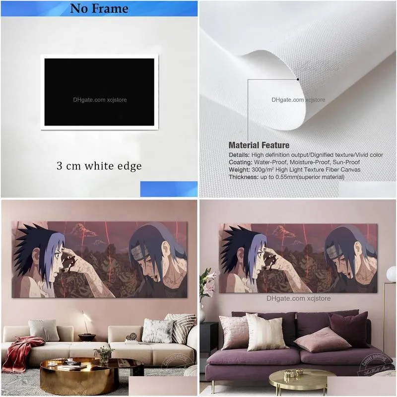 no frame anime poster  sasuke vs itachi hd canvas art wall picture home decor sofa background wall decor birthday gifts lj201128