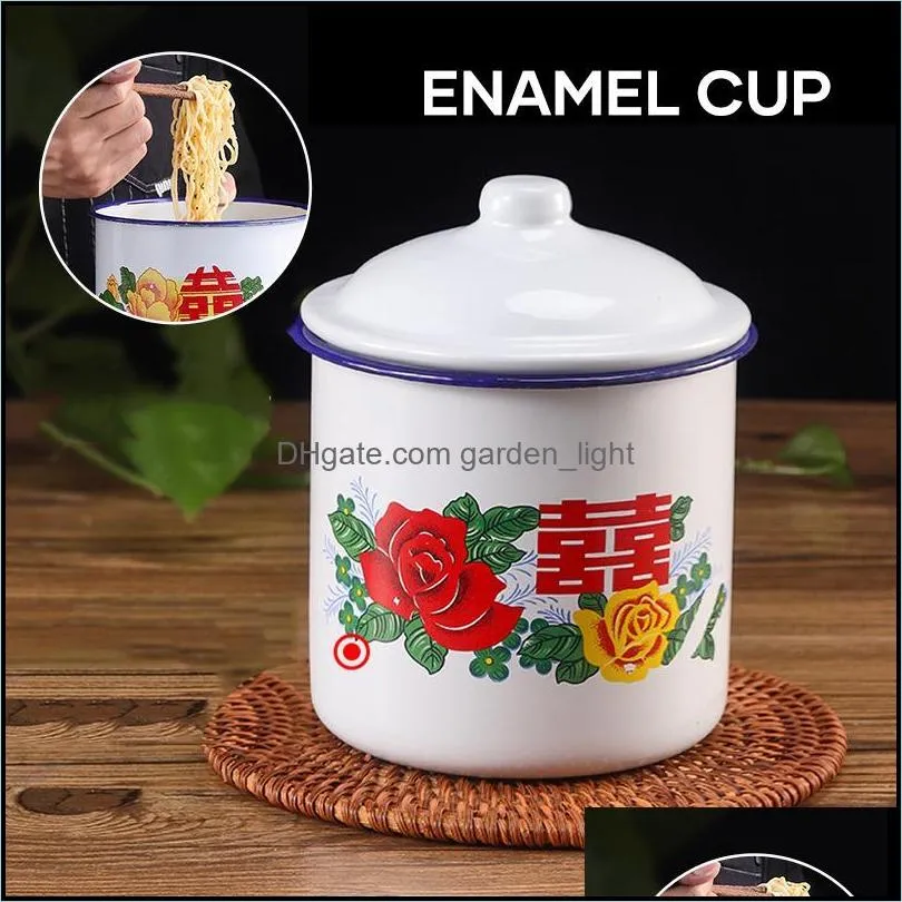 mugs nostalgic chinese enamel cup with lid creative instant noodle bowl large capacity literary tea mug gift 750/1100/3000ml lad3