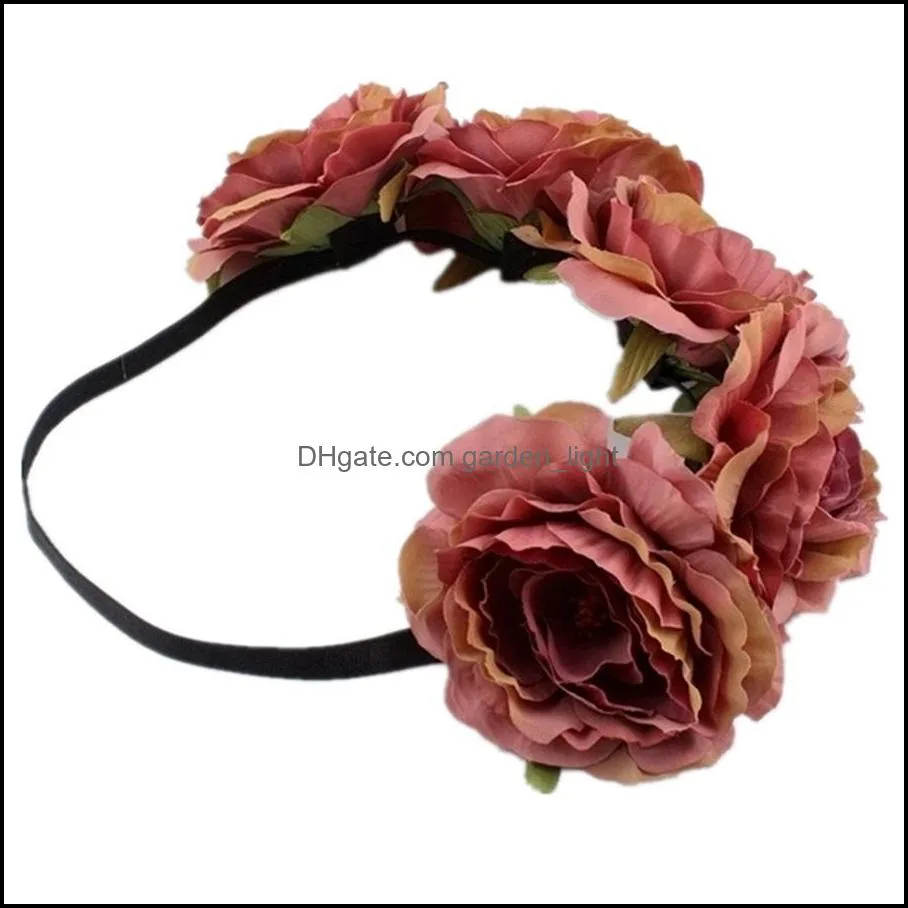 wholesale female rose headband wreath hair bows headband women bohemia seaside flower headband crown wedding headdress wreath dh1088