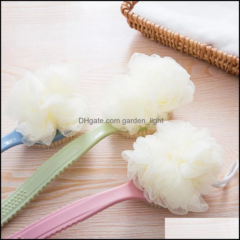 bathroom accessories 2 in 1 long handle bath brush bath flower shower back cleaning bath flower skin massage back rubbing brush dh0777