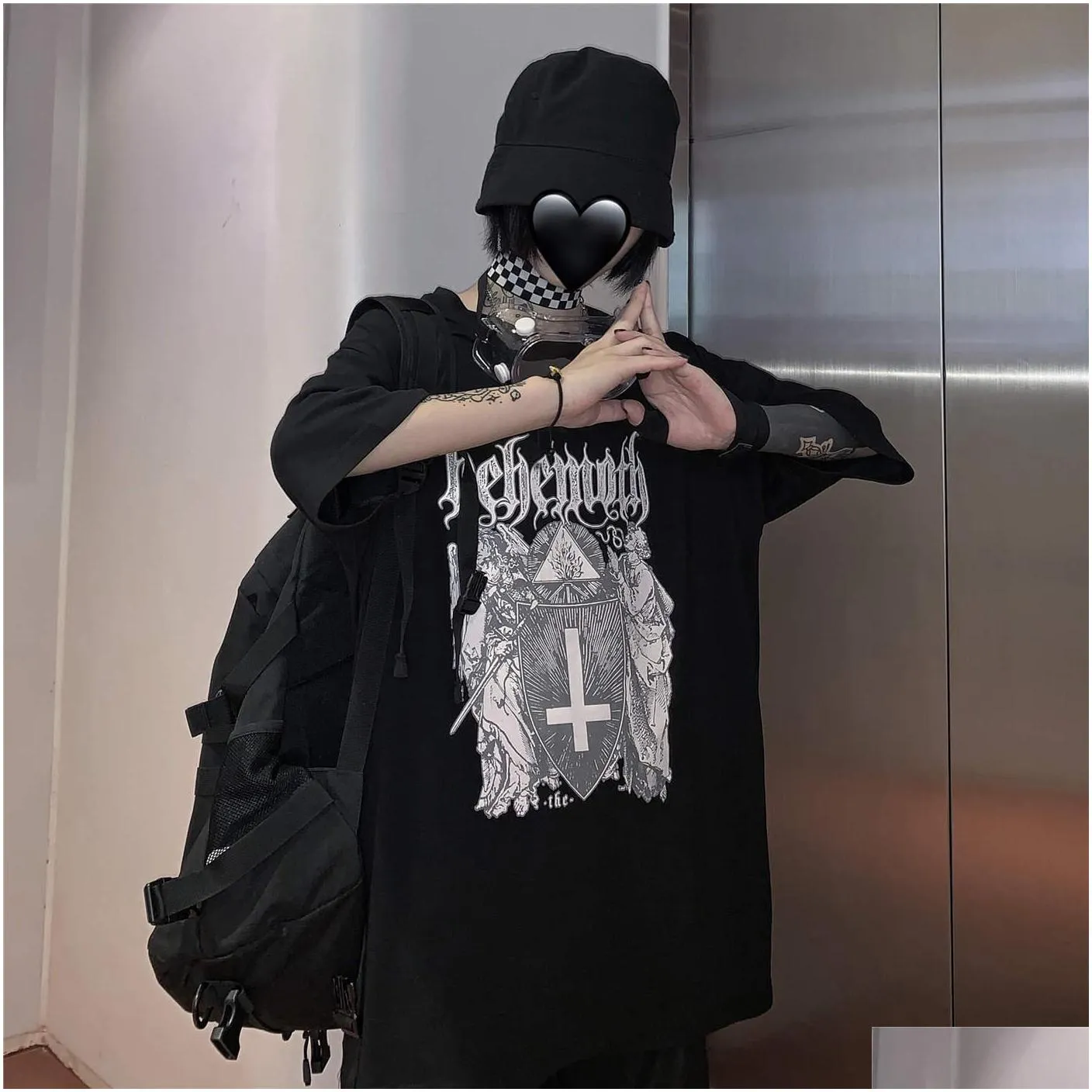 qweek goth harajuku tshirt emo style mall goth tops summer punk rock gothic graphic t shirts streetwear black tops clothes 210323