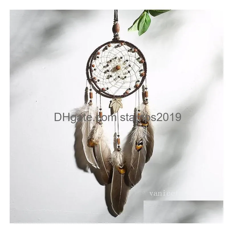 arts and crafts dreamcatcher wind chimes handmade nordic dream catcher net with feathers beads home decoration t2i53051