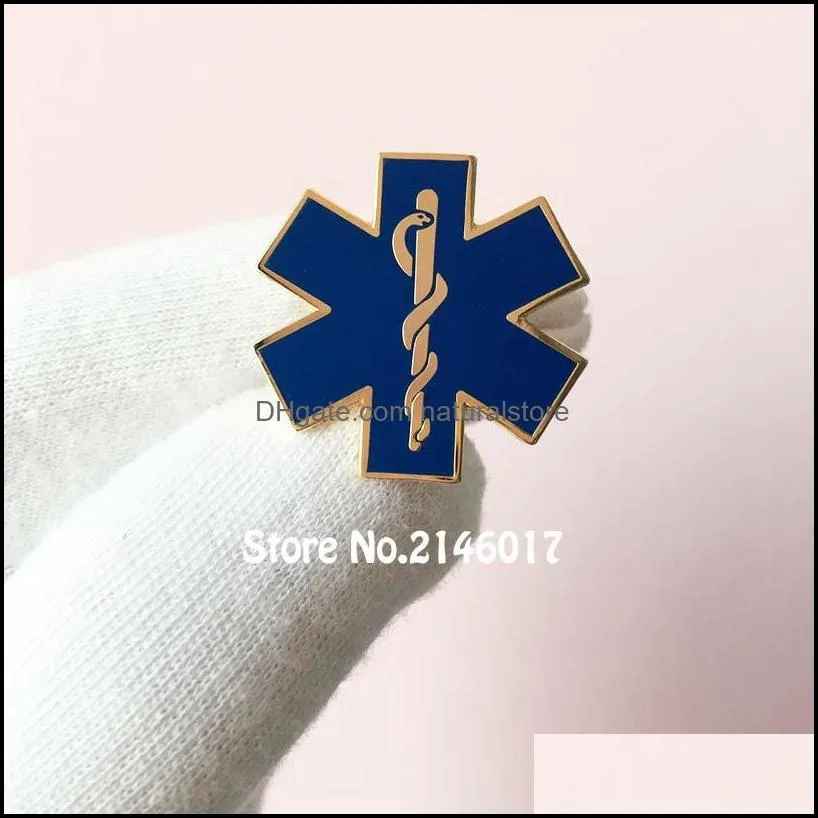 50pcs blue enamel snake symbol metal badge star of life paramediciron doctor pins custom nursing ambulance lapel pin brooch