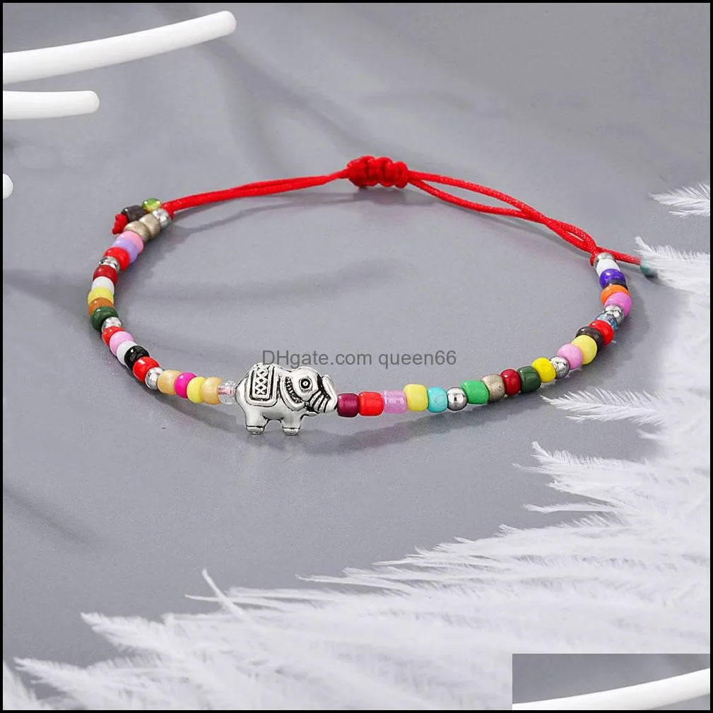 handmade braided evil blue eye bracelet chain elephant tree of life charm rainbow seed beads bracelets for women girls bijoux femme