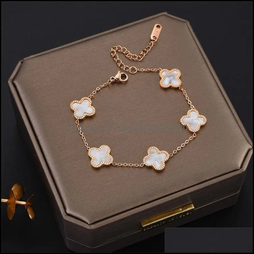 fine design colorful clover charm bracelet 18k rose gold stainless steel jewelry for women gift