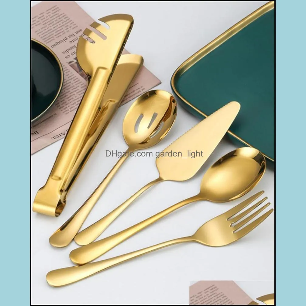 flatware sets stainless steel tongs meal spoon slotted soup dessert fork shovel cutlery set kitchen dining bar tableware setsflatware