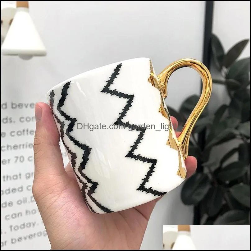 mugs light luxury golden handle mug creative ceramic geometric image cup business office coffee cups and travel gift drinkware