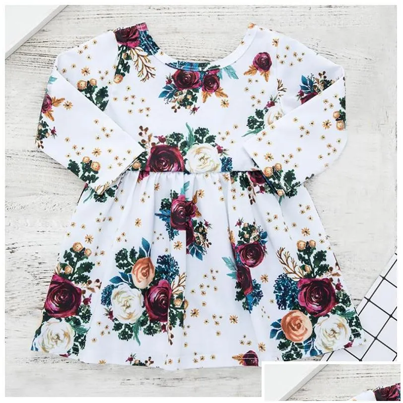 girl rose print dress baby spring and autumn long sleeve floral dress kids clothes zht 110