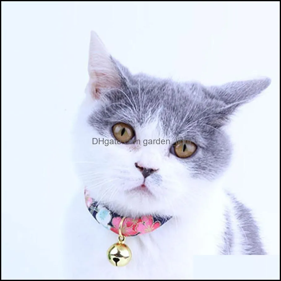 pet accessories japanese style cat bell antilost collar 4 size adjustable multi colors handmade soft fabric cat dog collar dh0551 t03