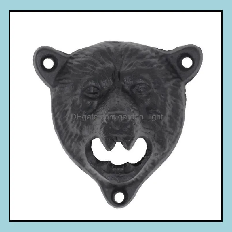 50pcs/lot black cast iron beer opener wall mounted beer opener durable cute bear design opener for home 