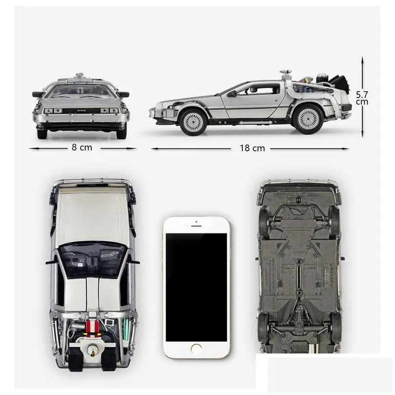 1 to 24 diecast alloy model car dmc12 delorean back to the future time machine metal toy car for kid toy gift collection 220525