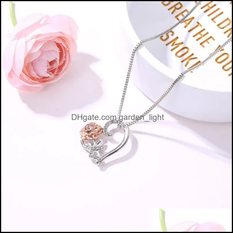 fashion rose heart pendant valentines day designer favors necklace womens jewelry gifts women zircon allloy gift vtky2329