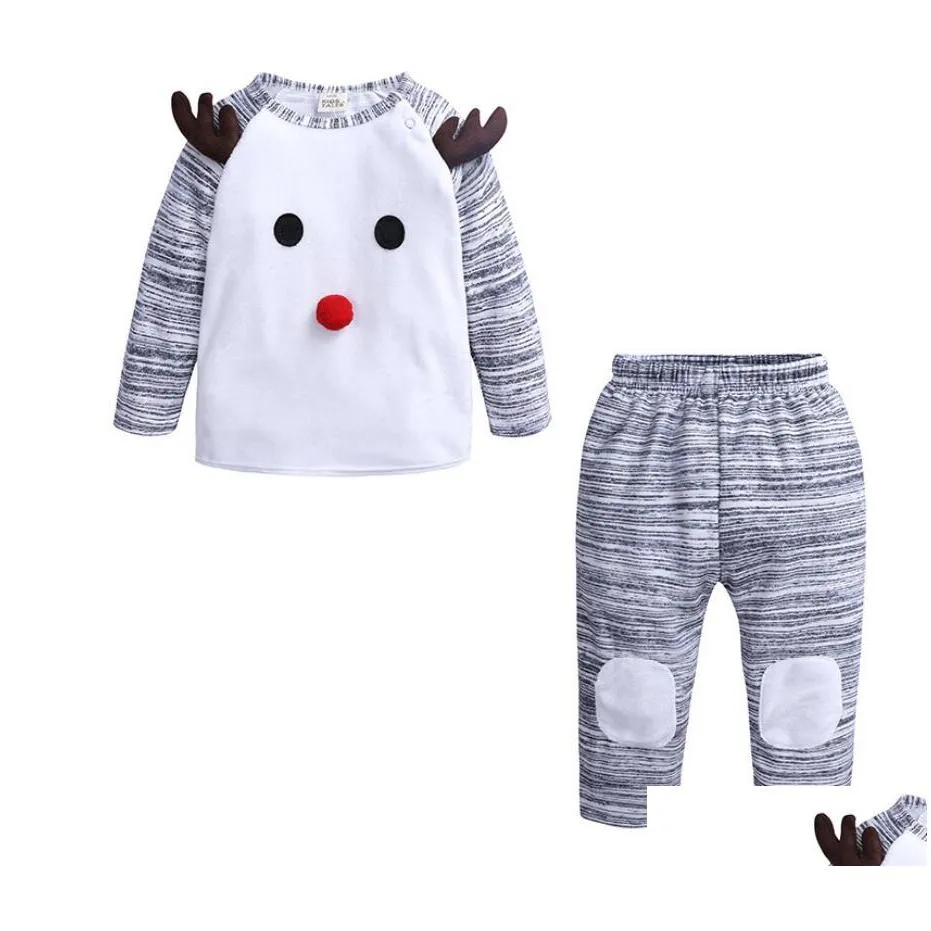 ins boy christmas long sleeve milu deer print tops and pants set baby oneck tshirt and trousers suit kids two pieces clothes kd 002