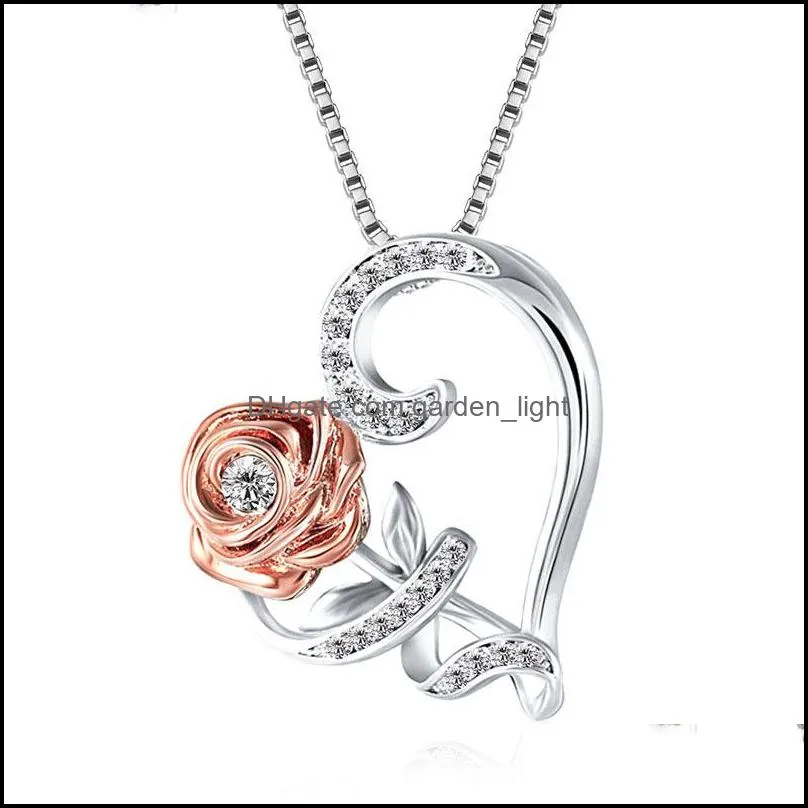 fashion rose heart pendant valentines day designer favors necklace womens jewelry gifts women zircon allloy gift vtky2329