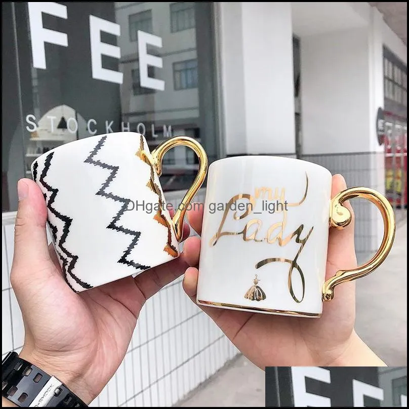 mugs light luxury golden handle mug creative ceramic geometric image cup business office coffee cups and travel gift drinkware