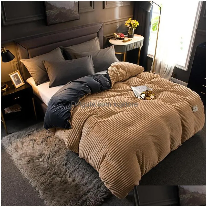 double colorwork magic velvet duvet cover fashion solid color cartoon print comforter cover winter thick home bedding lj201128