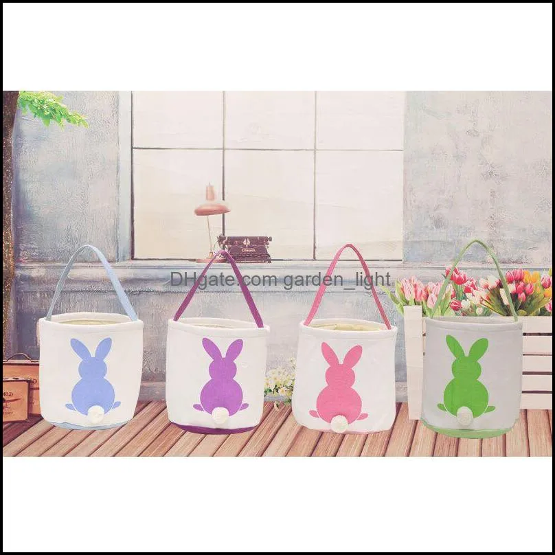 rabbit printed easter bucket canvas cotton plush bunny easter handheld basket kids easter hunt egg candy storage bucket vtky2176