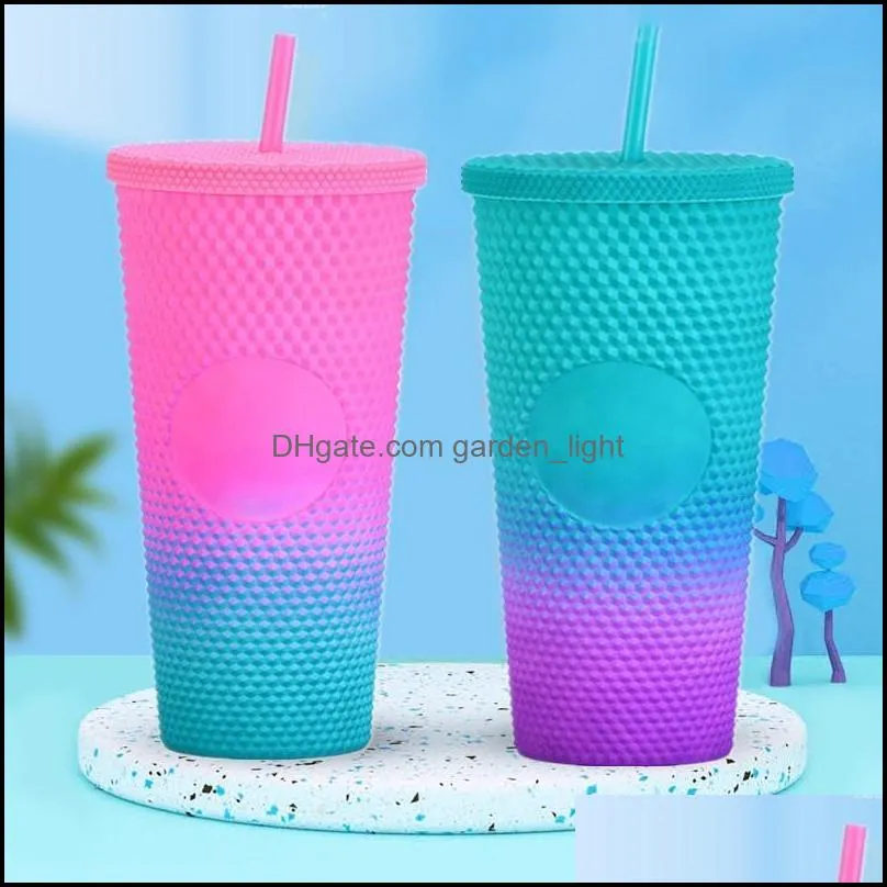 mugs plastic straw cup 710ml coffee cold water mug tumbler with double layer durian diamond goddess