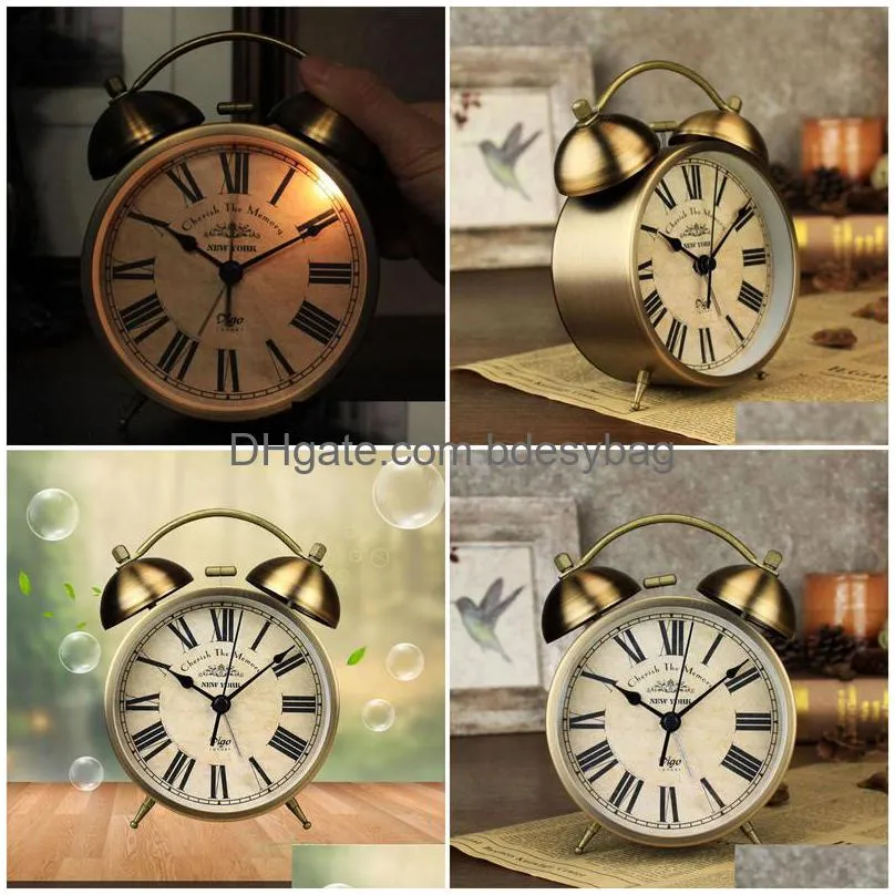 desk table clocks 1pc retro round desktop clock bell small alarm for home living room bedroom office without battery