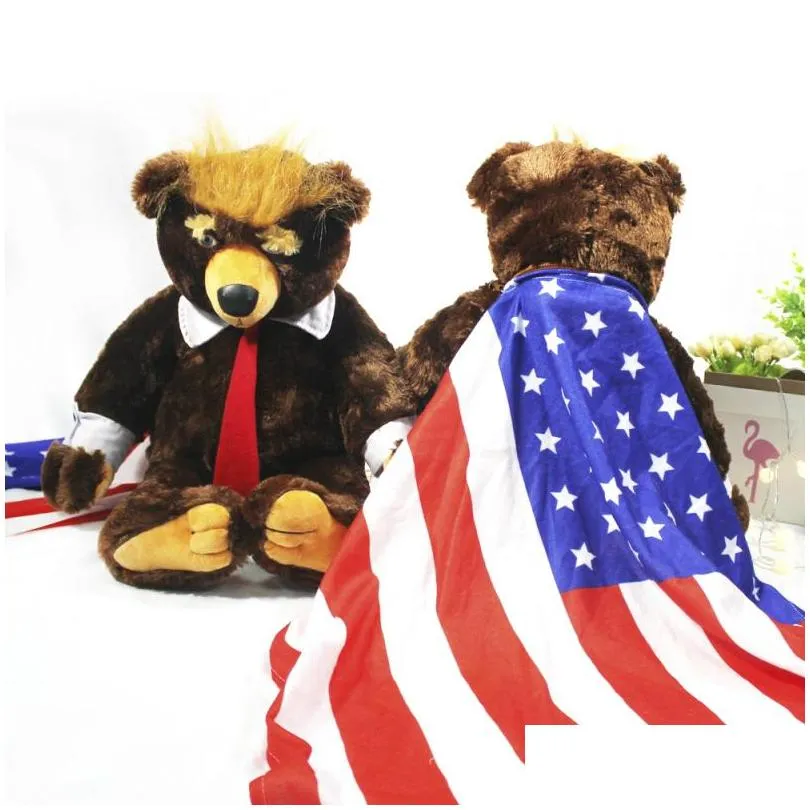 60cm donald trump bear plush toys cool usa president bear with flag cute animal bear dolls trump plush stuffed toy kids gifts lj201126