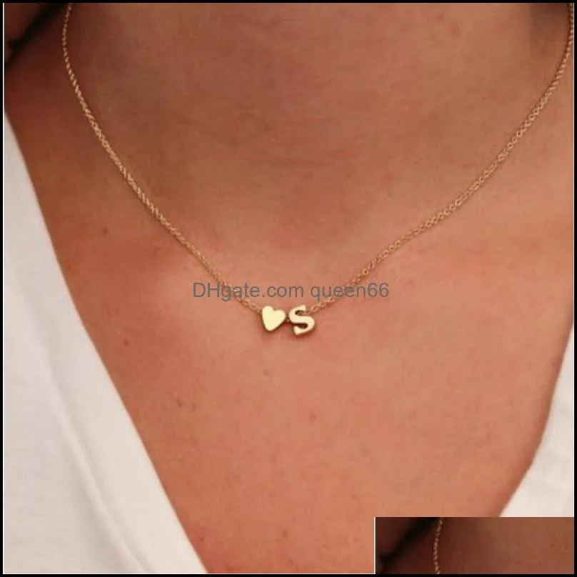 26 intial letter alphabet heart pendant necklace gold color az alphabet necklace chain for women valentines day gift z