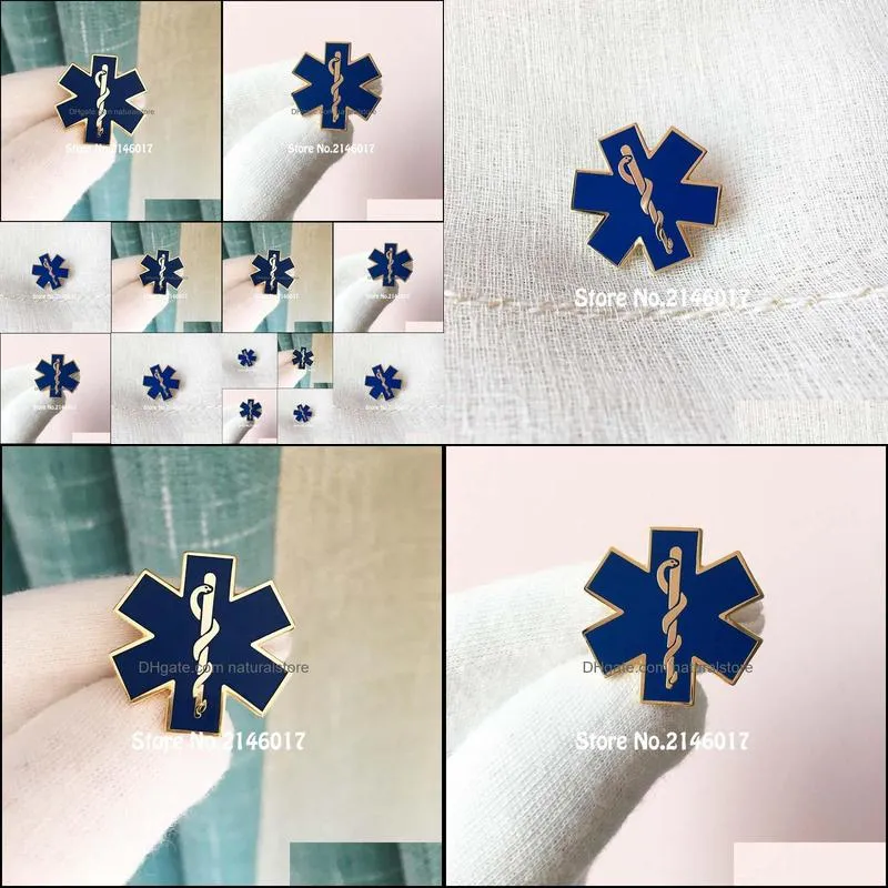 50pcs blue enamel snake symbol metal badge star of life paramediciron doctor pins custom nursing ambulance lapel pin brooch