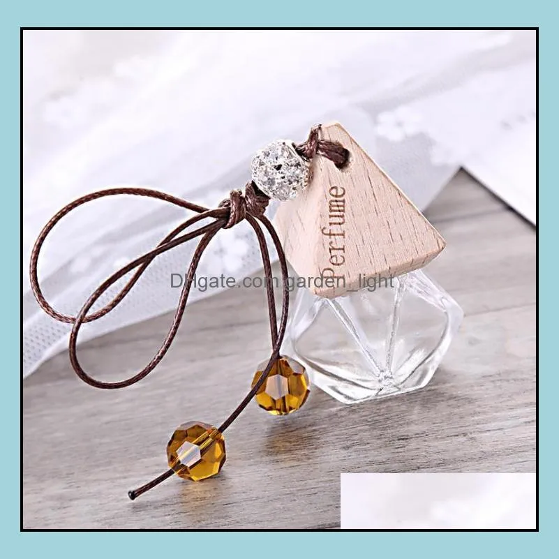 car perfume bottle with wood cap hanging rearview ornament air freshener for essential oils diffuser refillable empty glass bottles