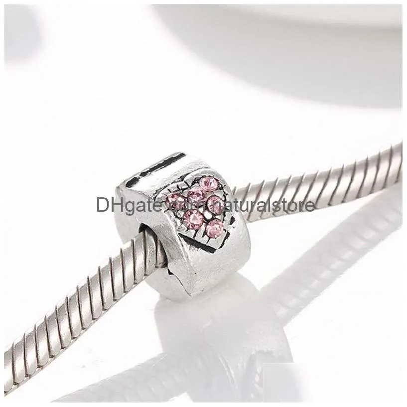 fits pandora bracelets pink silver safety antidropclip buckle charm bead stopper beads for wholesale diy european sterling necklace